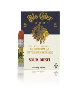 Big Chief THC Cartridge 1G Sour Diesel, authentic Big Chief cartridge in sealed packaging