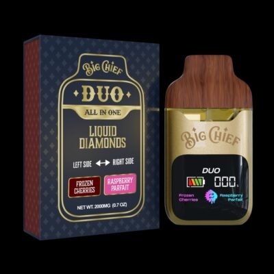 Big Chief Frozen Cherries and Raspberry Parfait 2 g Dual-Flavor Disposable Vape, authentic Big Chief disposable in sealed packaging