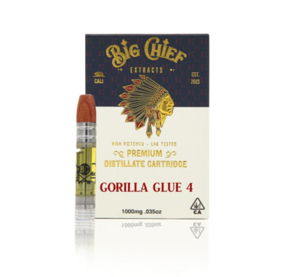 Big Chief THC Cartridge 1G Gorilla Glue 4, authentic Big Chief cartridge in sealed packaging