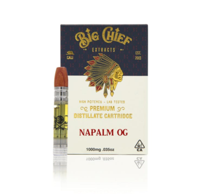 Big Chief THC Cartridge 1G Napalm OG, authentic Big Chief cartridge in sealed packaging