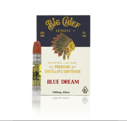 Big Chief THC Cartridge 1G Blue Dream, authentic Big Chief cartridge in sealed packaging