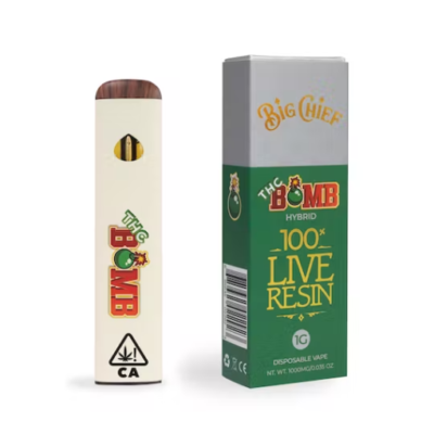 THC Bomb Disposable Live Resin, authentic Big Chief product in sealed packaging