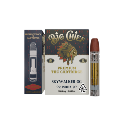 Big Chief Skywalker OG 1 g THC Cartridge, authentic Big Chief cartridge in sealed packaging