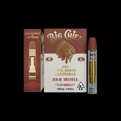 Big Chief Zour Truffle 100% Live Resin 1 g THC Cartridge,, authentic Big Chief cartridge in sealed packaging