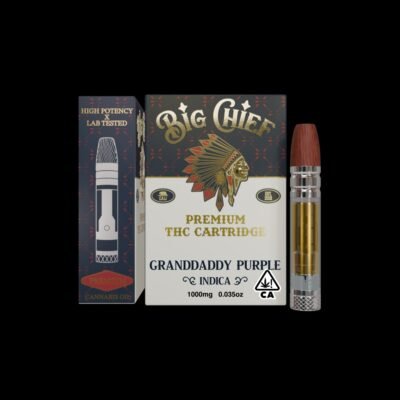 Big Chief Grand Daddy Purple 1g THC Cartridge, authentic Big Chief cartridge in sealed packaging